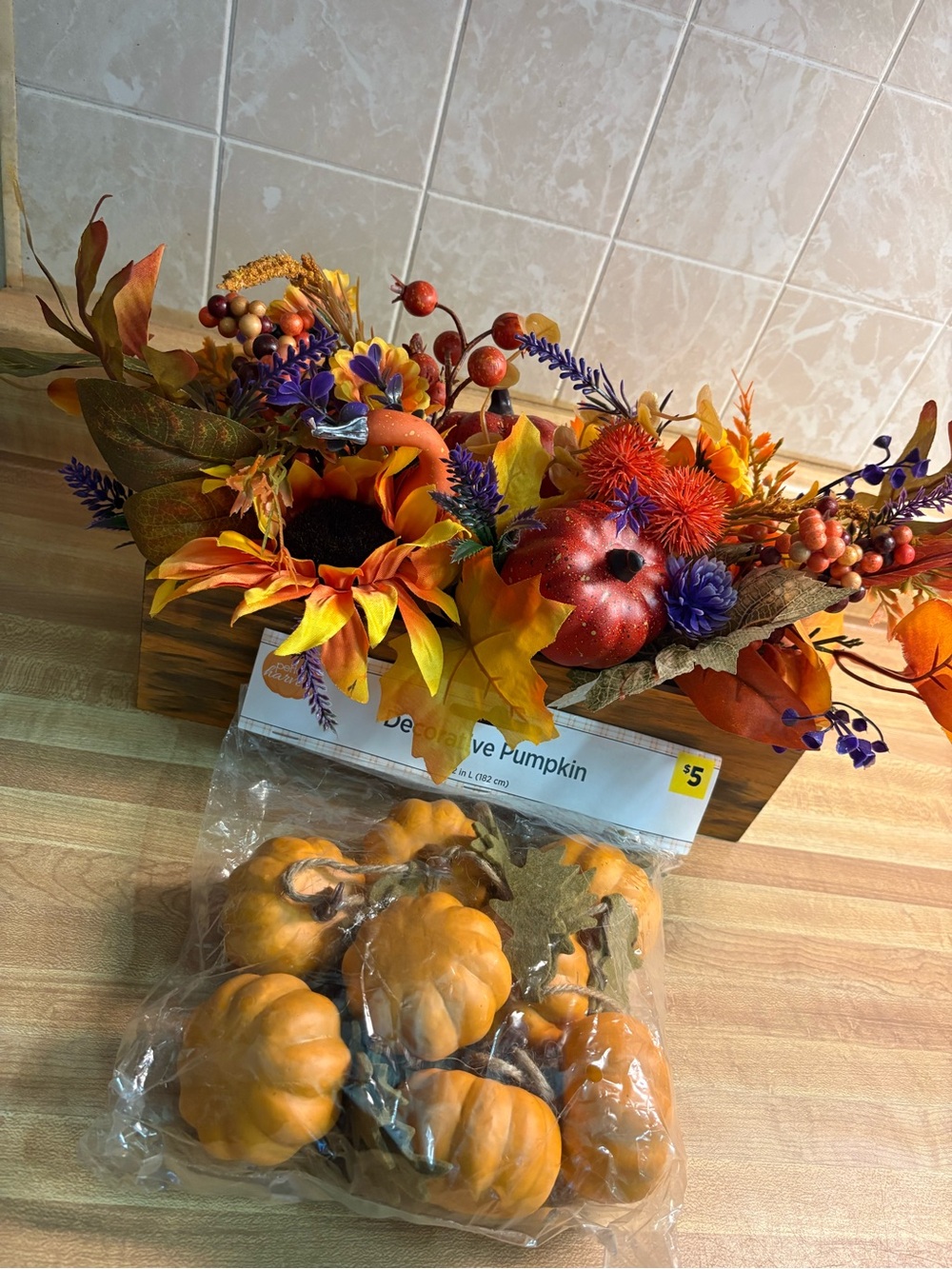 Autumn Decorative Pumpkin Bundle with Fall Floral Arrangement